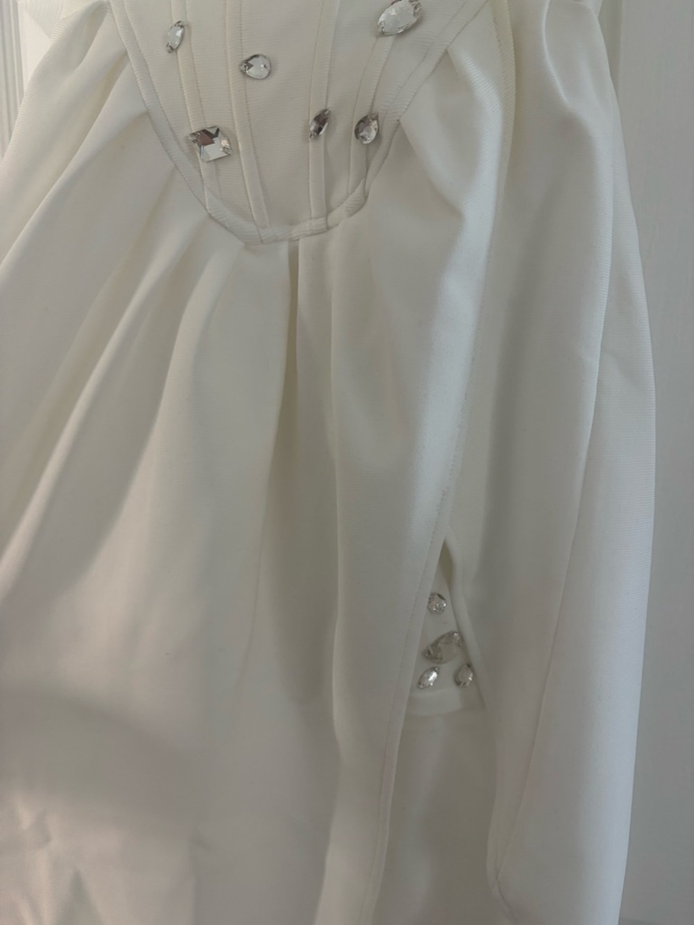 White Embellished Party Dress with Crystal Accents - Picture 4 of 5